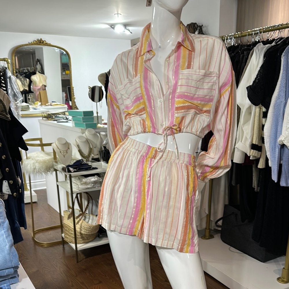 Striped Button-Up Shirt and Shorts Set